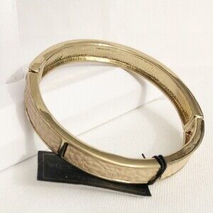BCBG Max Hinged Leather Bracelet Tan Gold NWT